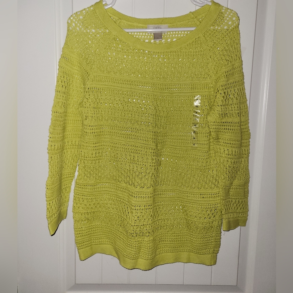 LOFT Vibrant Green Crew Neck Sweater Lightweight Knit 100% Cotton Small